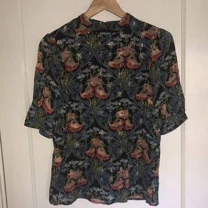 Anthropologie Floral & Metallic Gold Blouse
